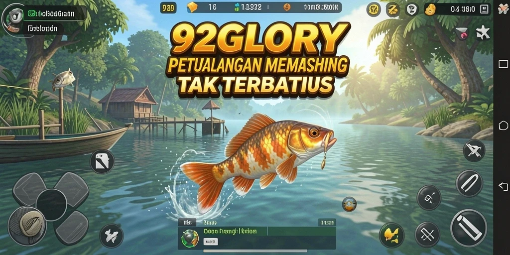 Tampilan gameplay 92GLORY dengan pengalaman memancing yang mendebarkan.