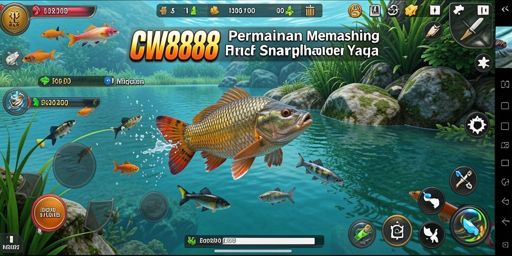 Screenshot gameplay CW8888 yang menampilkan aksi memancing menarik.