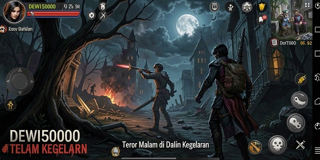 Tangkapan layar DEWI5000 menampilkan suasana horor yang intens.