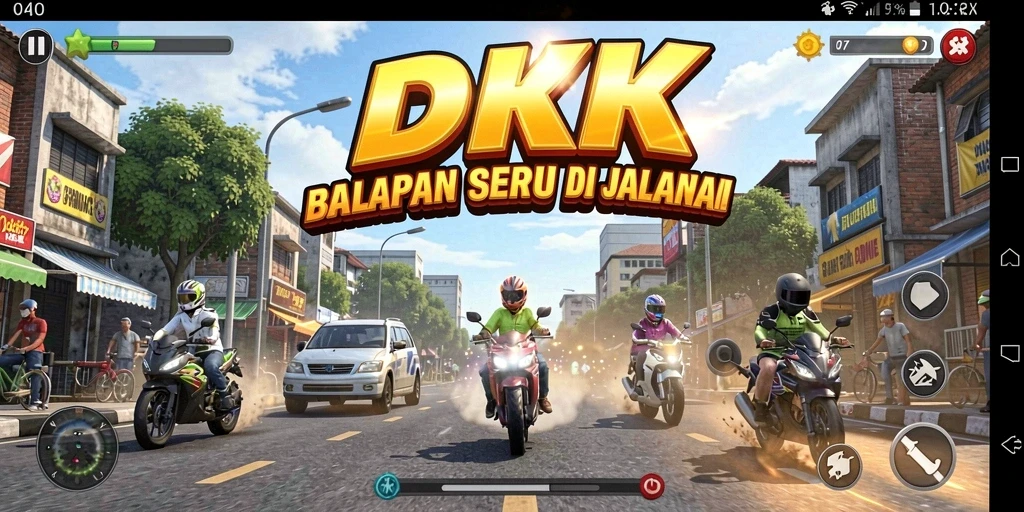 Tampilan gameplay menegangkan dari DKK di trek balapan.