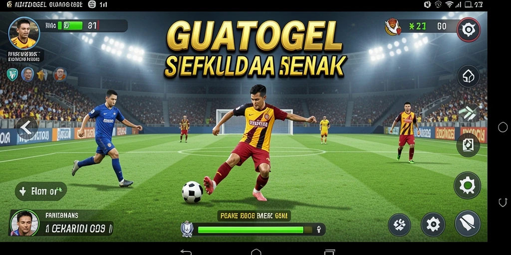 Screenshot gameplay yang menampilkan aksi sepak bola di GUATOGEL.