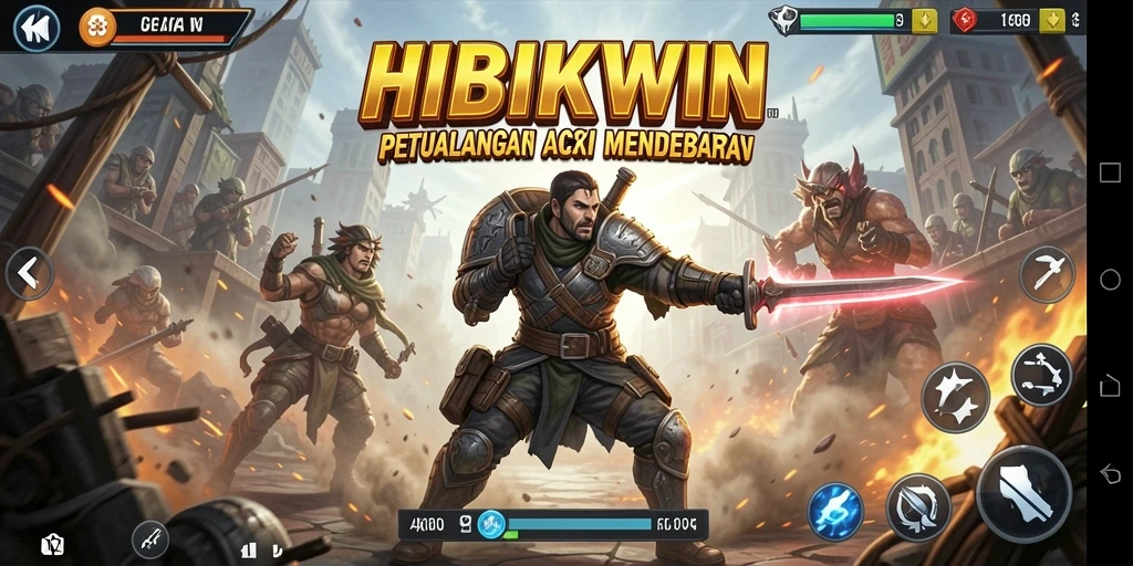 Tampilan gameplay HIBIKWIN yang epik dan mendebarkan.