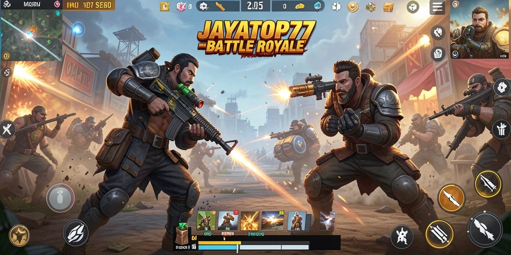 Screenshot gameplay JAYATOP77 yang menampilkan aksi intens dalam Battle Royale.