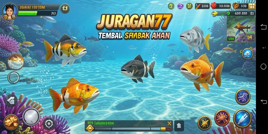 Menampilkan gameplay menarik dalam JURAGAN77 dengan aksi Tembak Ikan.