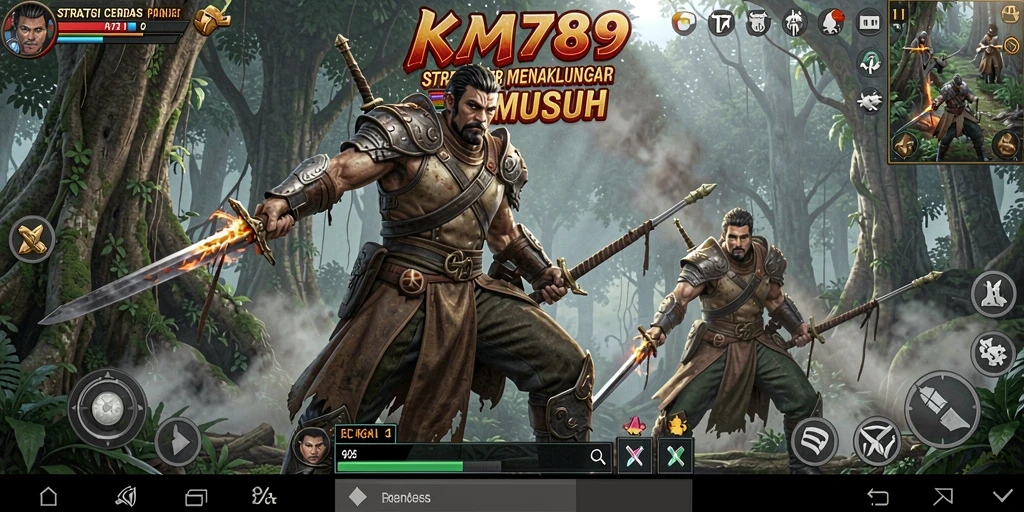 Screenshot utama KM789 menunjukkan pertempuran strategis yang mendebarkan.