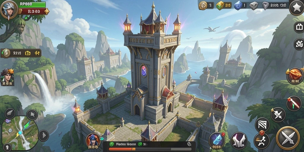Tangkapan layar gameplay RP888 menampilkan suasana menegangkan saat mempertahankan menara.