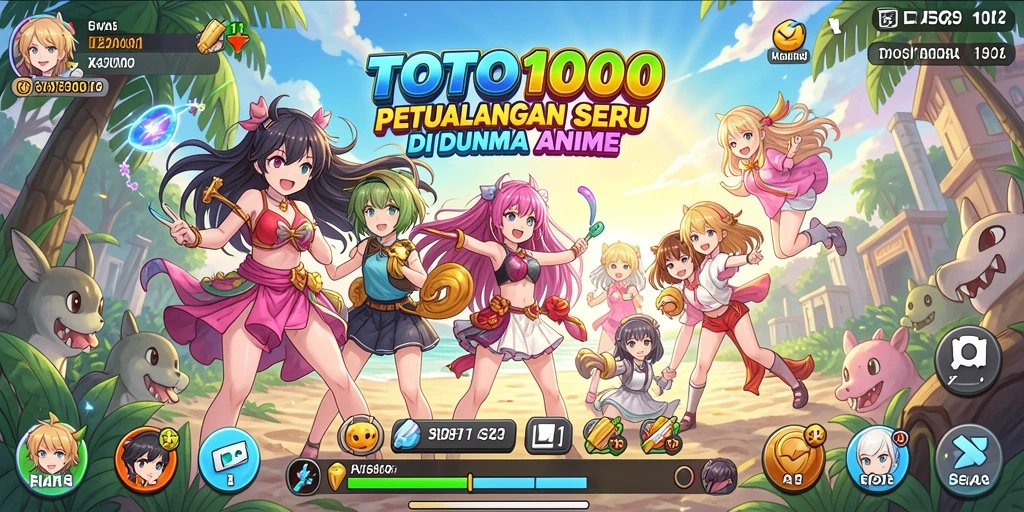 Tangkapan layar gameplay TOTO1000 menampilkan aksi seru dengan karakter anime.