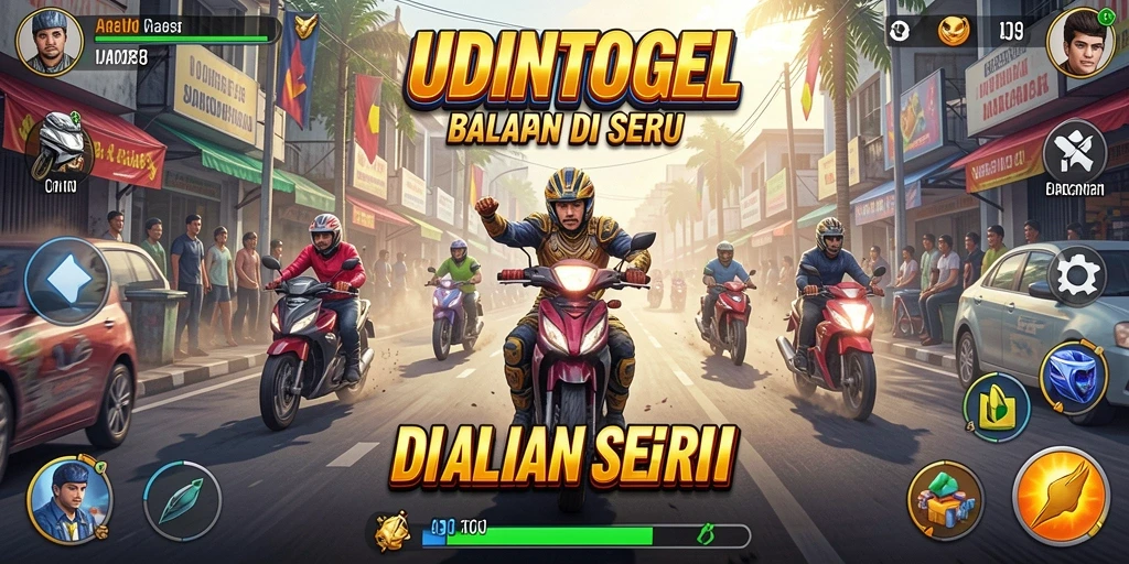 Screenshot menampilkan balapan seru di sirkuit kota yang ramai.