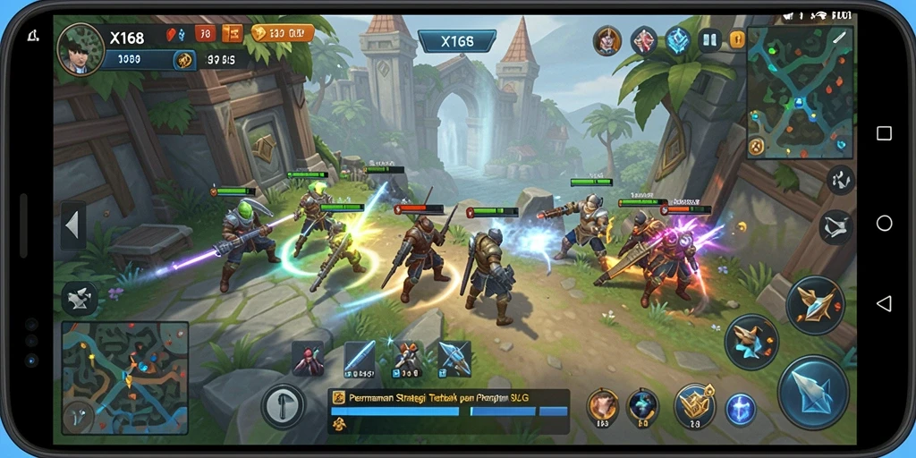 Tampilan gameplay X168 yang menawan dengan strategi SLG yang mendalam.